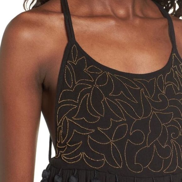 Raga Dominca Black Tassel Maxi Gauze Boho Dress With Gold Beaded Bodice Sz S - Picture 5 of 12